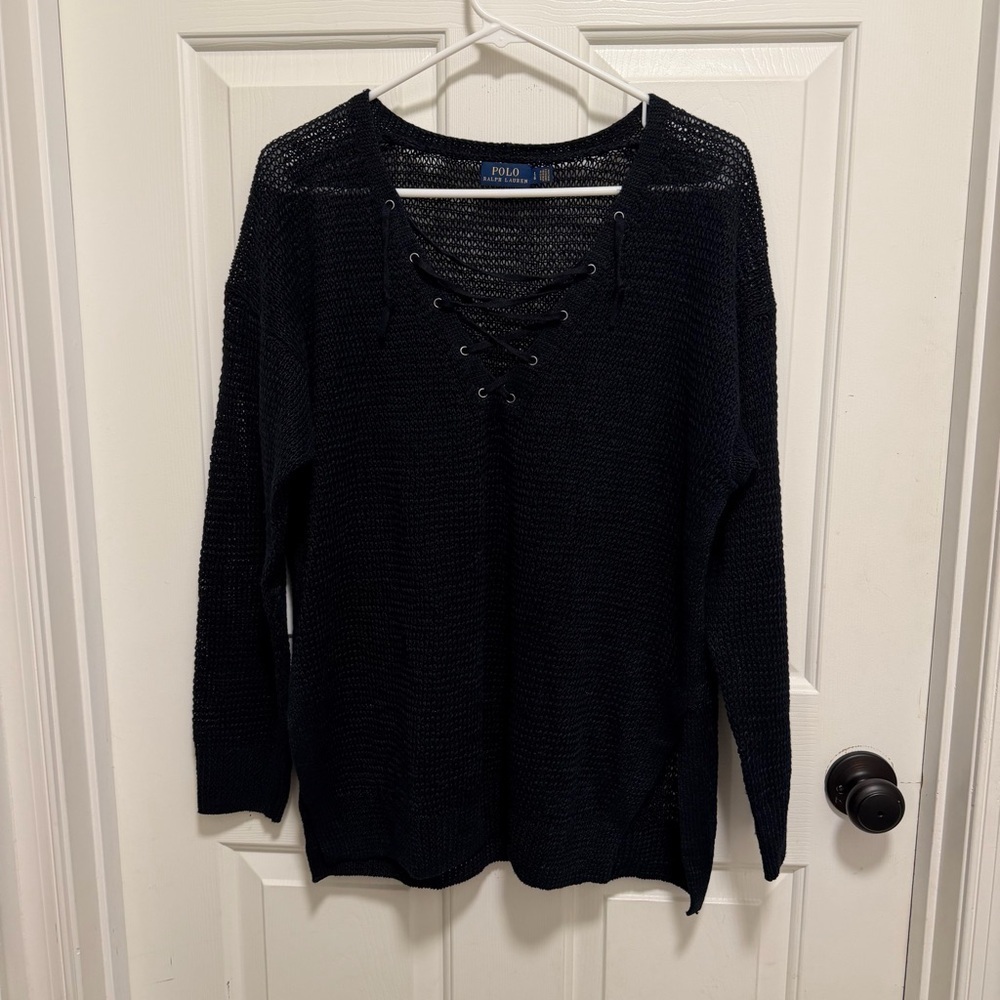 Polo Ralph Lauren Cotton blend Lace-up Open-Knit Sweater Size Large